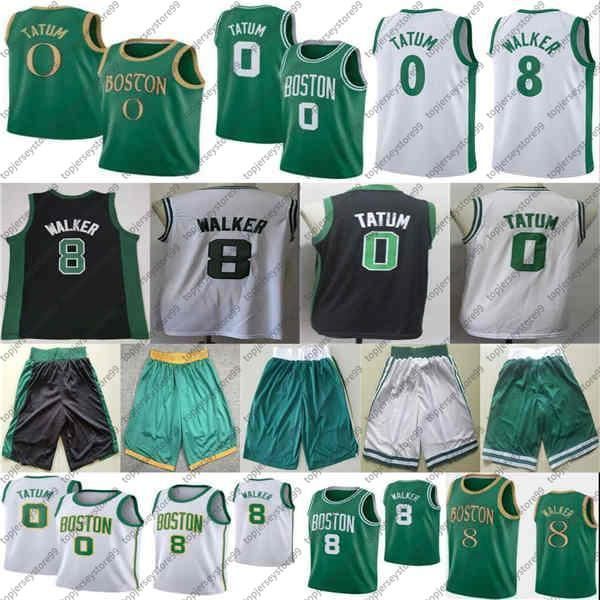 100 % genähte Kemba Jayson 8 Walker 0 Tatum City Basketball Jersey Shorts Schwarz Grün Weiß Größe S-2XL Vintage