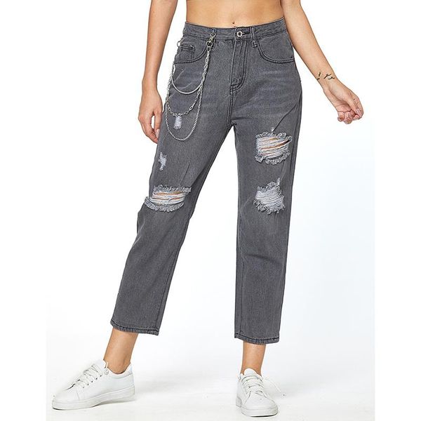 

women's jeans foreign trade europe and america plus size street ripped denim cross pants 2021 loose, Blue