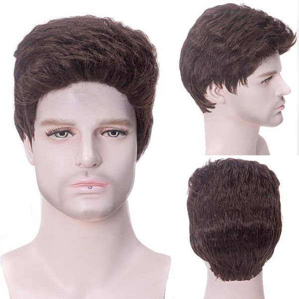 

synthetic wigs short men wig straight for male hair fleeciness realistic natural brown toupee daily using, Black