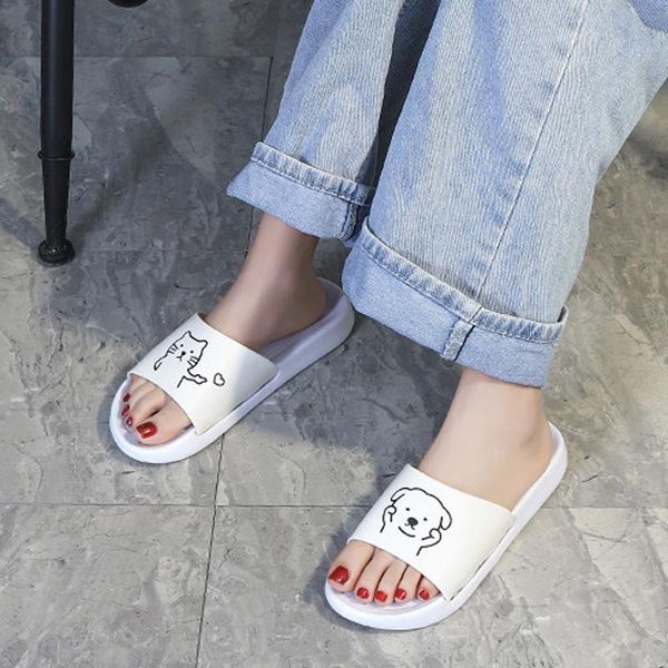 

summer thick soft sole slippers women cute cartoon animal pig cat flip flops outdoor open toe beach slides sandals, Black