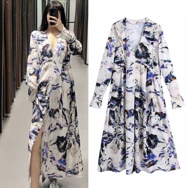 

vuwwyv white tie dye maxi dress women fall elegant oversized draped woman long sleeve out going ladies es 210430, Black;gray