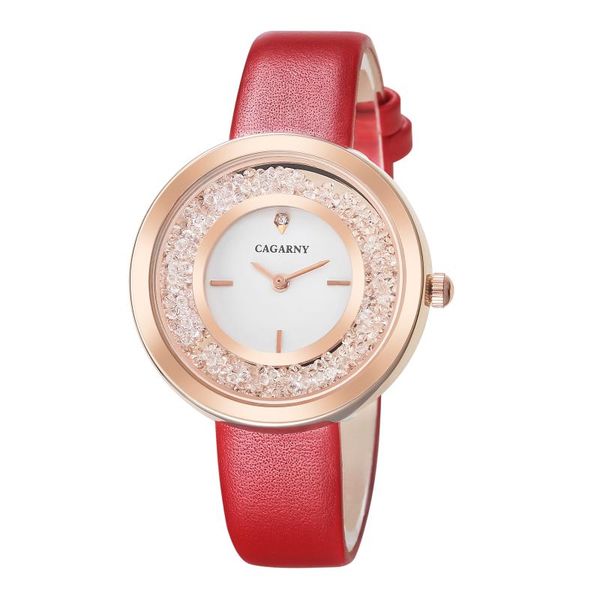 

wristwatches cagarny brand 6878 fashion casual lady quartz watch unique gold diamond student leather strap relogio montre femme wrist, Slivery;brown