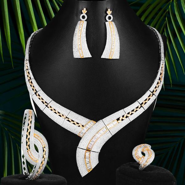 Orecchini Collana KellyBola 4PCS Big Fashion Luxury Geometric Naija Set di gioielli per le donne Wedding African Cubic Zircon CZ Dubai Bridal