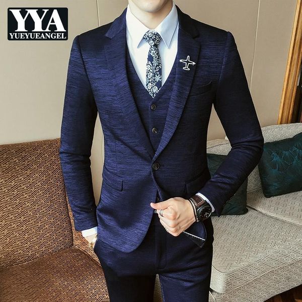 

autumn mens wedding party dress suits set single button blazer coat slim fit straight pants 3 piece business formal suit men's & blazer, White;black