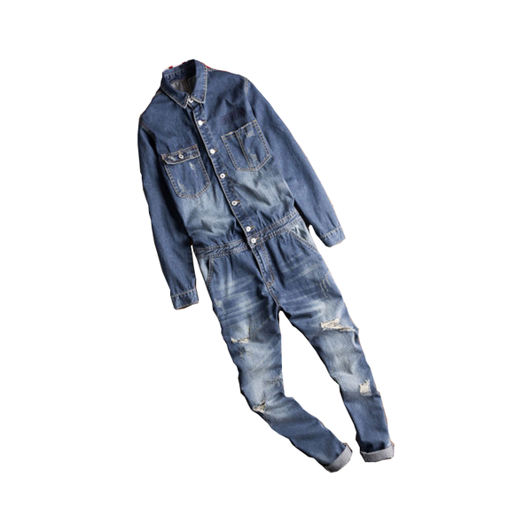 

monos vaqueros de manga larga con solapa para hombre, estilo motocicleta retro agujeros rasgados, pantalones azu men's pants, Black