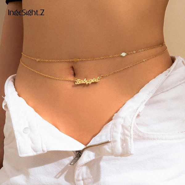 

ingesight.z 2pcs/set simple initial letter babygirl harness waist belly chain summer beach bikini link chain body jewelry p0811, Silver
