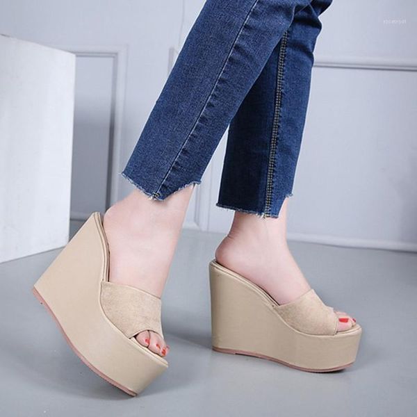 

dress shoes wedges heel sandals ladies summer 14cm super high platform peep toe soild color woman1, Black