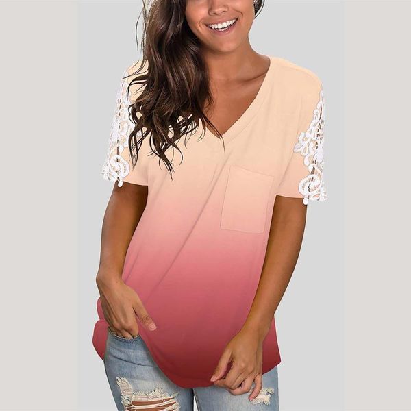 

women's t-shirt summer fashion solid button lace decorate short sleeve casual v-neck loose female t shirt, White