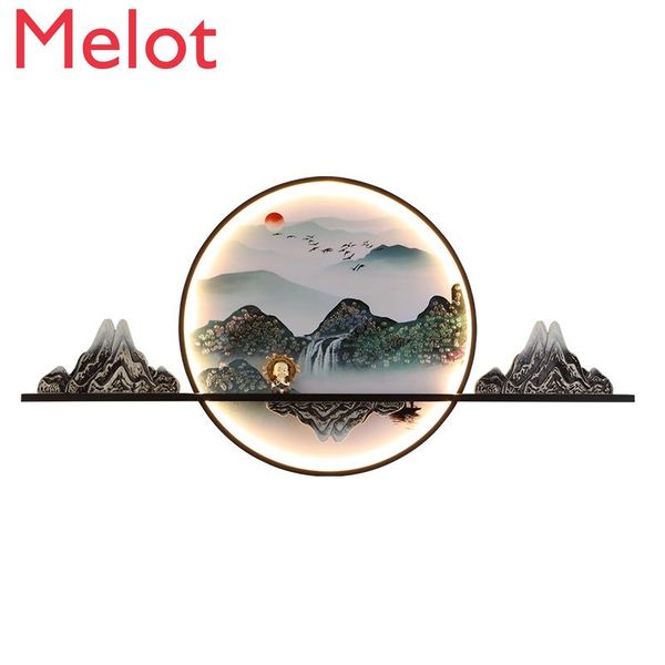 

chinese style hallway landscape wall hanging sofa restaurant background lamp light luxury decoration tea room quality wallpapers