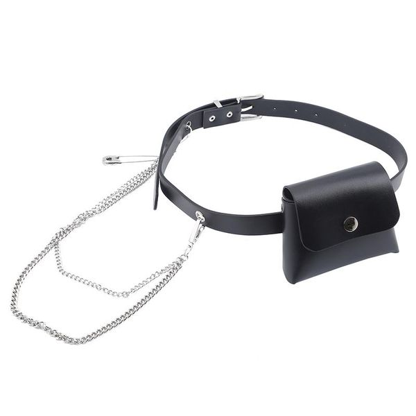 

pu leather big pin metal chain mini-bag long belt personality women fashion tide all-match spring autumn 2021 bag waist bags