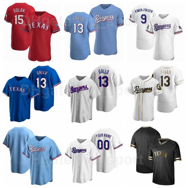 

13 joey gallo jersey baseball 9 isiah kiner-falefa 11 ronald guzman 30 nate lowe 15 nick solak 12 rougned odor custom name number, Black