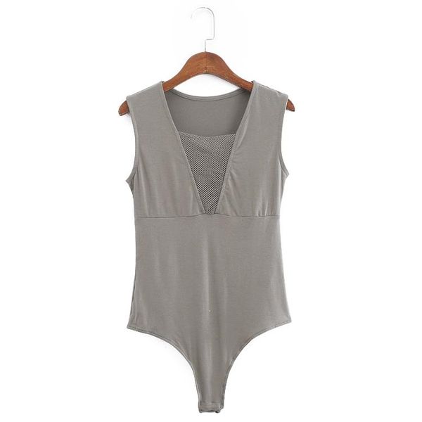 

women's jumpsuits & rompers summer fashion slim v neck sleeveless mesh hollow out solid skinny bodysuits ladies overalls combinaison fe, Black;white