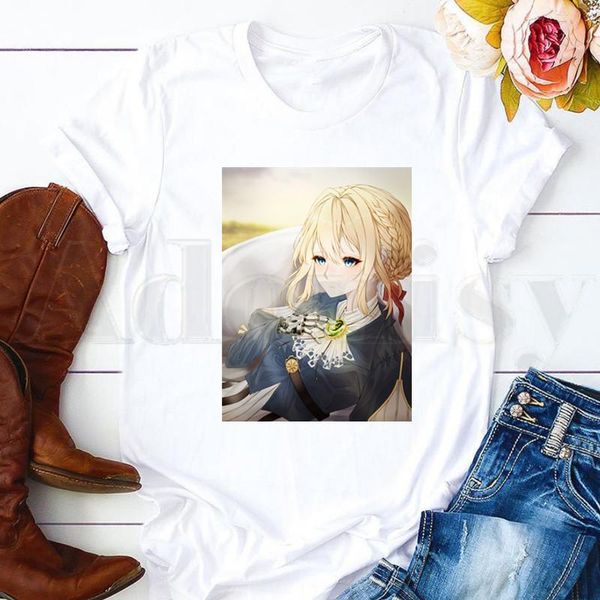 

women's t-shirt short sleeve female tees harajuku vintaget shirts japanese anime violet evergarden aesthetic manga, White