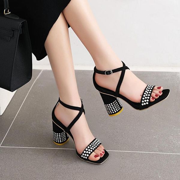

shoes woman 2021 summer9.5cm thin high heels slingbacks female pointed toe solid flock women's office lady elegant sandals, Black