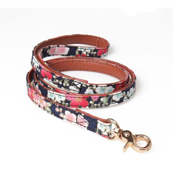 

dog collars & leashes pretty pu leather collar bow flower print leash bandana outdoor pet small puppy walking lead chain