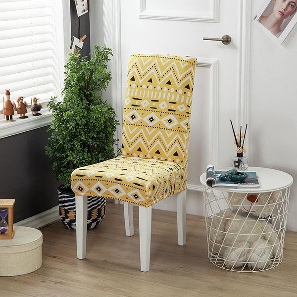 

chair covers yellow cartoon geometric pastoral print cover spandex elastic dining drop housse de chaise