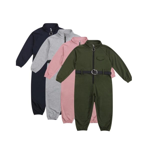 

jumpsuits autumn winter child overalls kid baby boys casual solid cotton jumpsuit for girls zipper romper children clothing, Blue