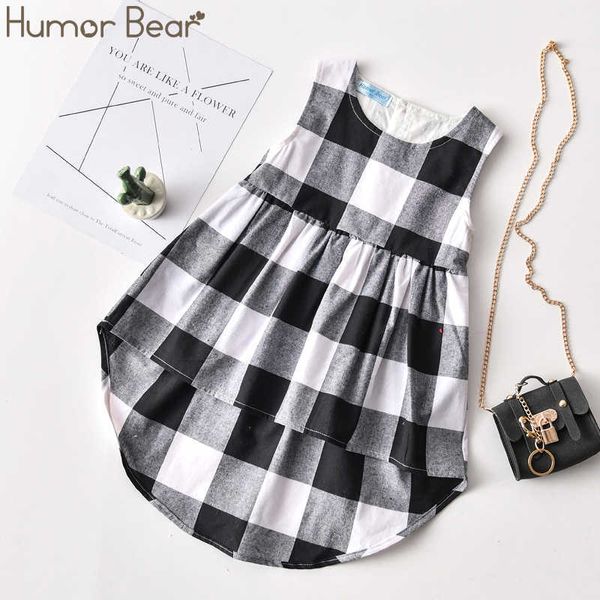 Humor Bär Kinder Sommer Neue Baby Mädchen Kleidung Schwarz Weiß Plaid Kurze Vordere Lange Zurück Mode Kinder Baby Mädchen Kleid q0716