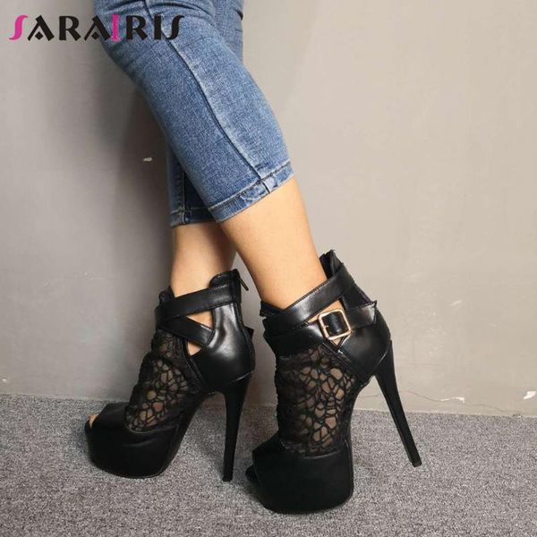 

dress shoes sarairis lace platform buckle brand sandals women 2021 fashion designer ladies summer high heels, Black