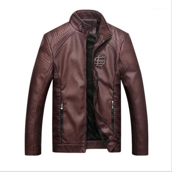 

men washed pu leather fashion personality coat male winter bomber outerwear faux men's fur &, Black