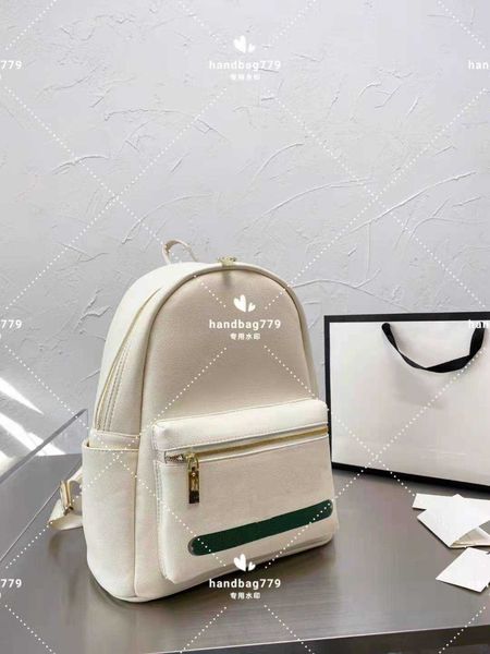 

designer luxury bag backpack pure white stitching classic stripe decorative pattern metal zipper comfortable wide shoulder straps lar