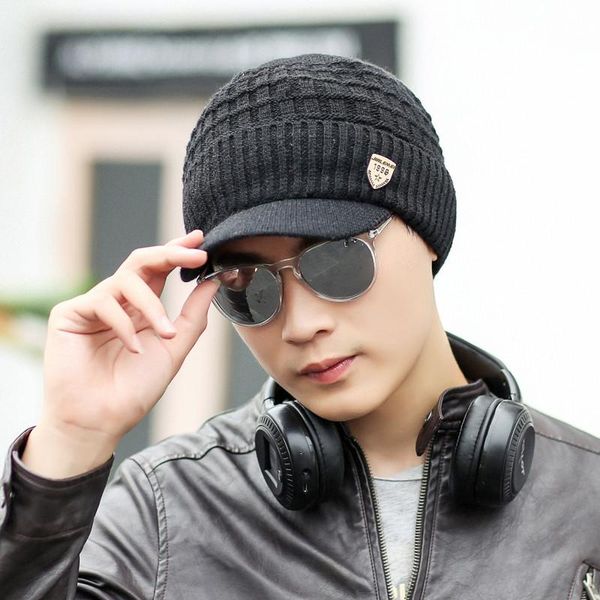 

visors men warm baggy weave crochet winter wool knit ski caps hats s fashion hat, Blue;gray