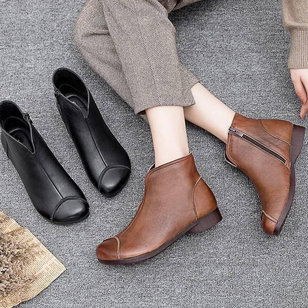 

boots ankle women's pu leather short boot zippers ladies fashion comfortable casual shoes sewing platform female, Black