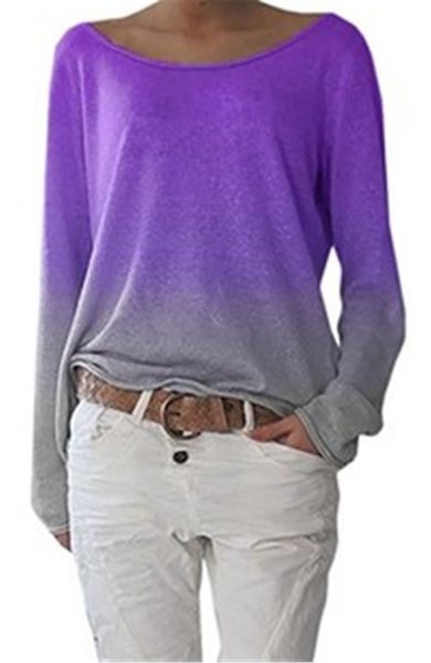 

women's t-shirt women gradient printed o neck color long sleeve fashion street style loose plus size femme clothing, White