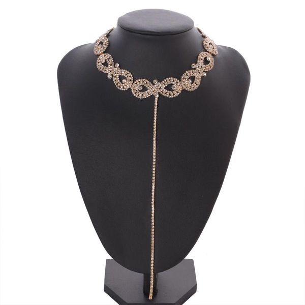 

chokers rhinestone choker necklace long statement 2021 luxury crystal women chocker body jewellery, Golden;silver
