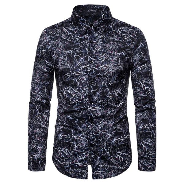 

men's casual shirts ys019 fashion self-cultivation digital printing trend long-sleeved young, White;black