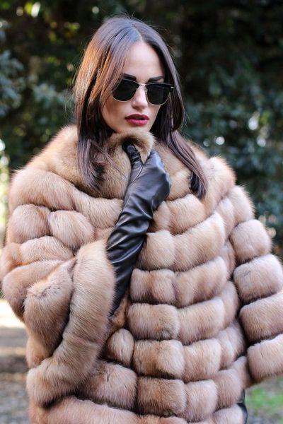 

women's fur & faux arlenesain nature russia sable warm beautiful coat 481, Black