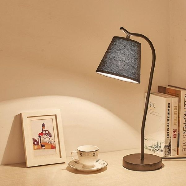 

table lamps us/eu plug led fabric lamp bedroom bedside e27 anti-slip wrought iron living room learning desk light lampara de mesa