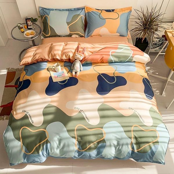 

bedding sets colourful shape ins style fashion cotton duvet cover sheet pillowcase soft 4pcs woman set king  full oceania