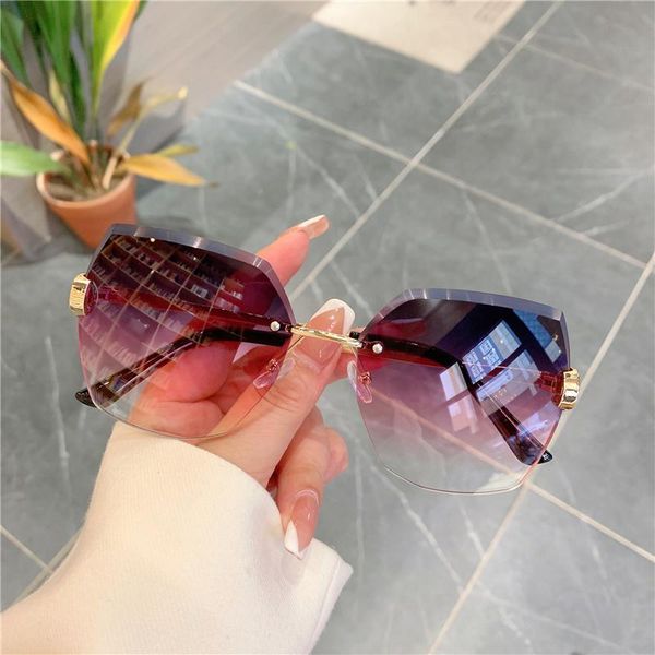 

sunglasses luxury clip square for women 2021 fashion retro rimless vintage design shades sun glasses metal golden blue glass, White;black