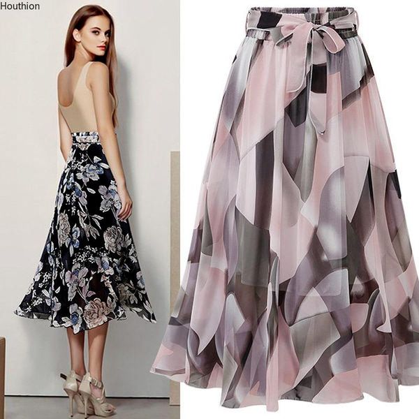 

skirts houthion women's skirt crush european and american style fast delivery woman floral print casual fashion chiffon, Black