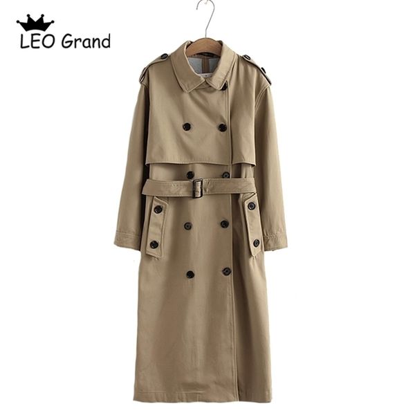 

vee women casual solid color double breasted outwear sashes office coat chic epaulet design long trench 902229 211021, Tan;black