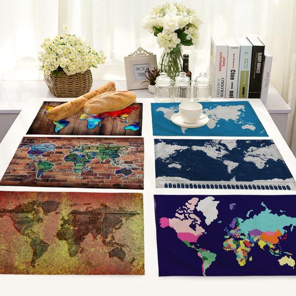 

mats & pads 1pcs printed kitchen placemat dining table mat tea cotton linen pad bowl cup 42*32cm home decor map0002
