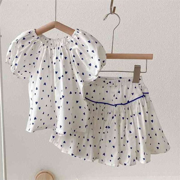 Verão fino terno padrão coração-em forma de top + saia curta 2 pcs conjuntos de roupas bebê roupas para crianças meninas 210528