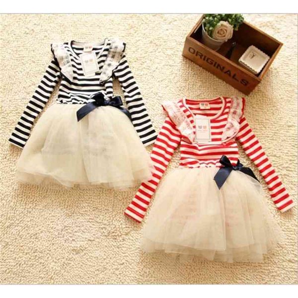 i bambini formali a strisce indossano abiti da principessa a righe da ragazza blu navy rosso bianco Vara Bow / bowknot abbigliamento 210615