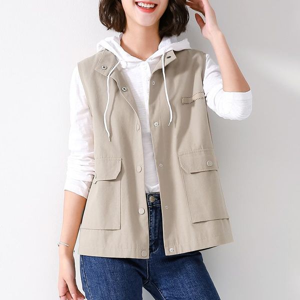 

women's vests elegant tooling style women 2021 fashion solid color single-breasted vest coat vintage sleeveless outerwear female chic 7, Black;white