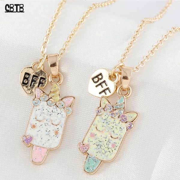 

pendant necklaces girl cute cartoon cream necklace fashion friendship jewelry for women kids enamel bff sweet couple set, Silver