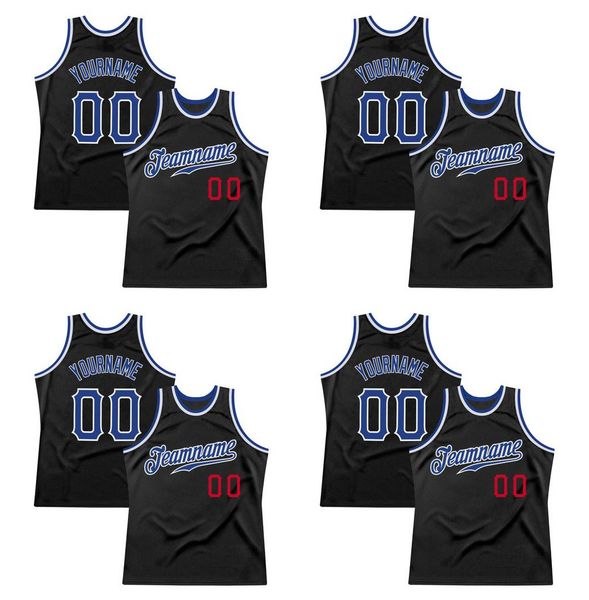 

custom black royal-red authentic throwback basketball jersey