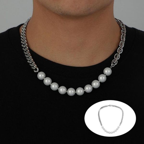 

chains choker necklace polished imitation pearl cool link chain exquisite, Silver