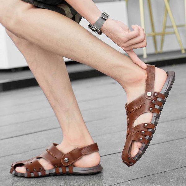 

sandals mens sandles for 2021 sandal casual para sandalsslippers summer male men sandalen uomo cuir erkek fashion playa sandalet man de, Black