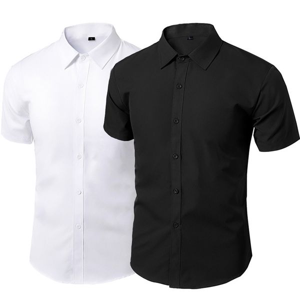 Verão manga curta vestido camisas homens masculino não-ferro workwear magro camisa social branco preto marca roupas masculinas 5xl vintage 220216