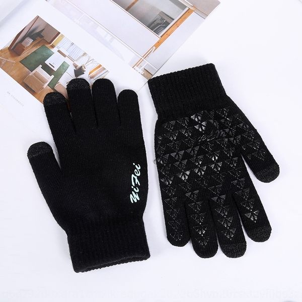 

4WBb winter touch screen wool knitting antiskid fingerless mittens outdoor cycling warm five finger warm bicycle gloves gloves, Blue;gray