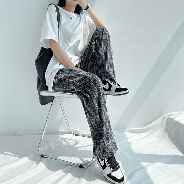 

tie dyed wide leg pants women's summer thin loose straight, Black;white