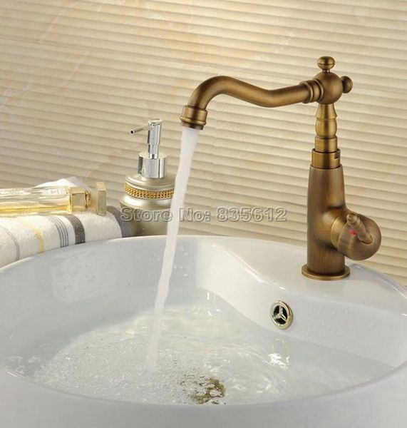 

bathroom sink faucets kitchen vessel / basin deck mounted single handle hole faucet antique brass swivel mixer tap wan018