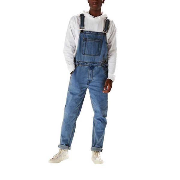 Pantaloni con bretelle in denim da uomo Jeans lavati a tutta lunghezza Tute Hip Hop Jeans dritti per uomo Streetwear Tuta maschile D30 210616