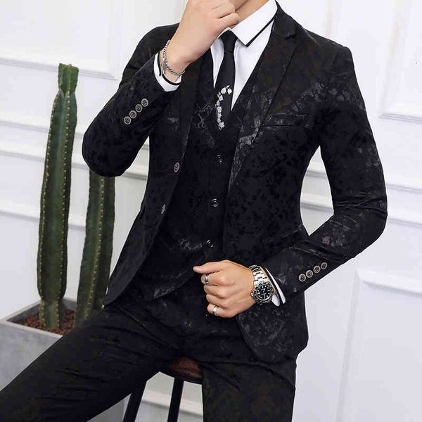 

men's suits & blazers new high-end black suit men business banquet wedding mens jacket with vest and trousers large size 6xl male, White;black